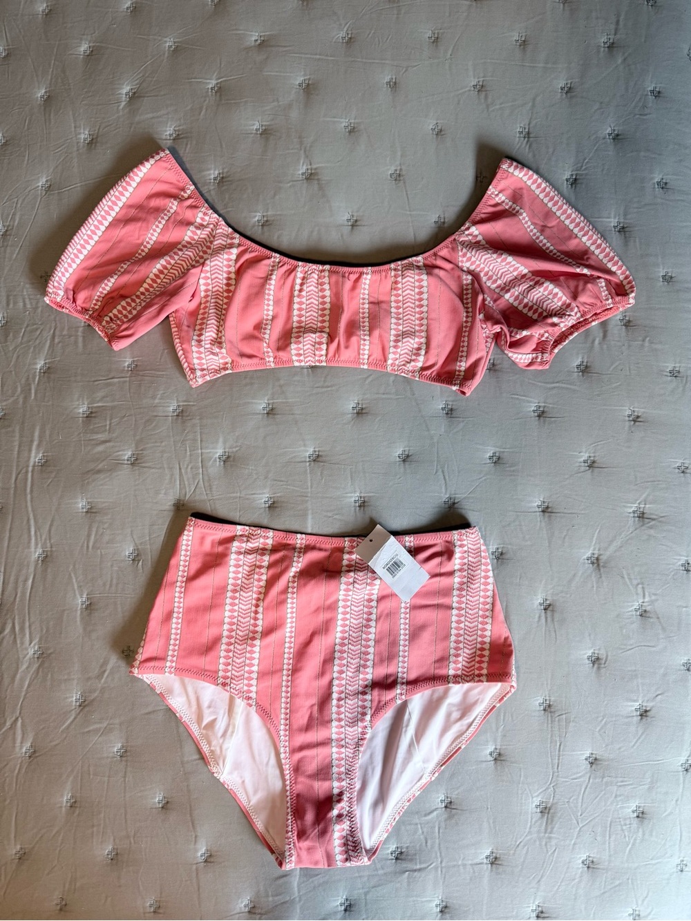 Lemlem Pink Striped Off-Shoulder High Waist Bikini Set Small